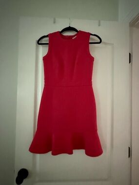 LOFT Sleeveless Bright Rasebwrry color Fit-and-Flare Mini Dress with Flounce Hem